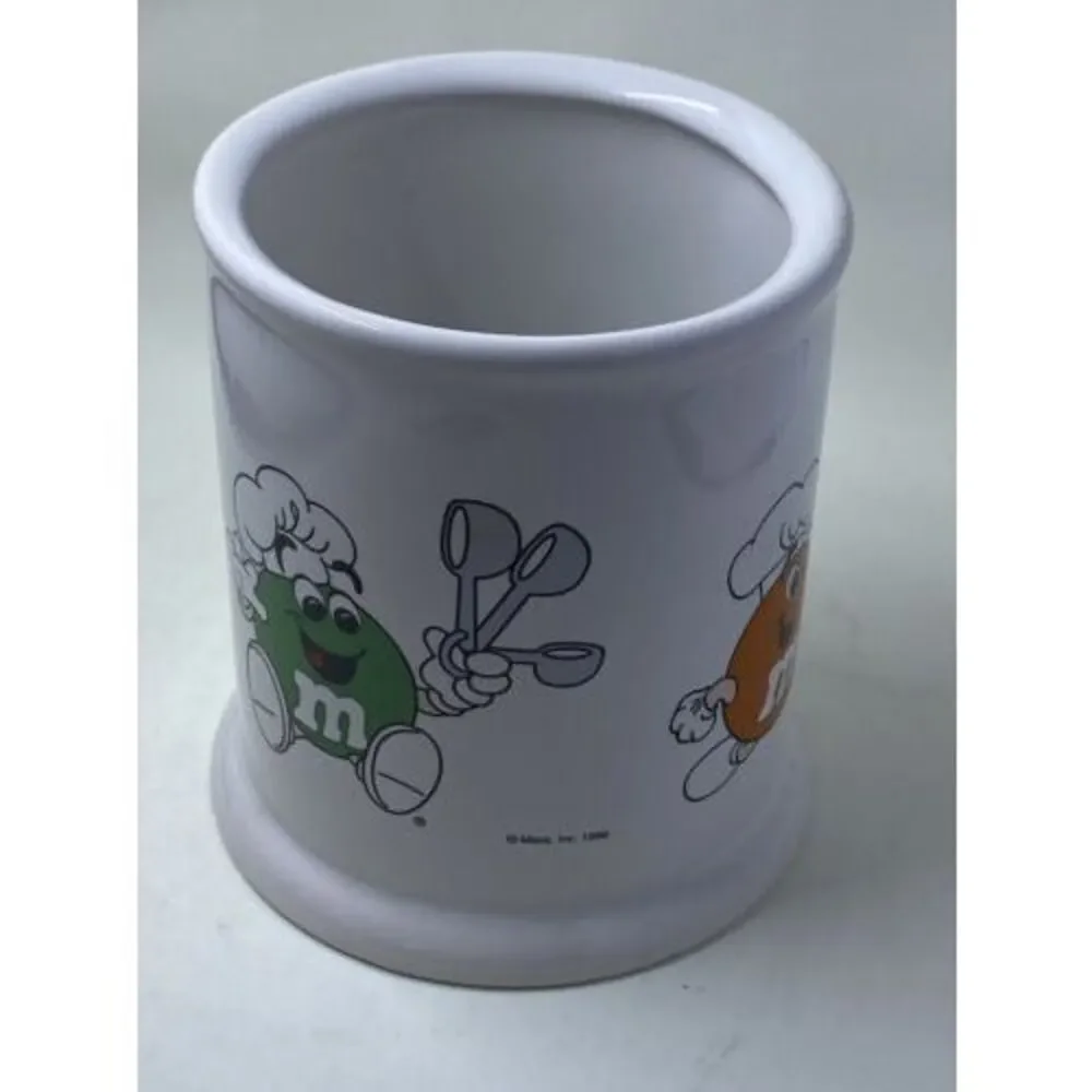 M&M’s Chef Ceramic Utensil Holder White Kitchen Canister Vintage Candy Decor